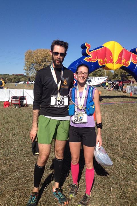 Chris looks even taller with his hair all messy, and I have my eyes closed. We look so good post-race. This is reality, folks. 